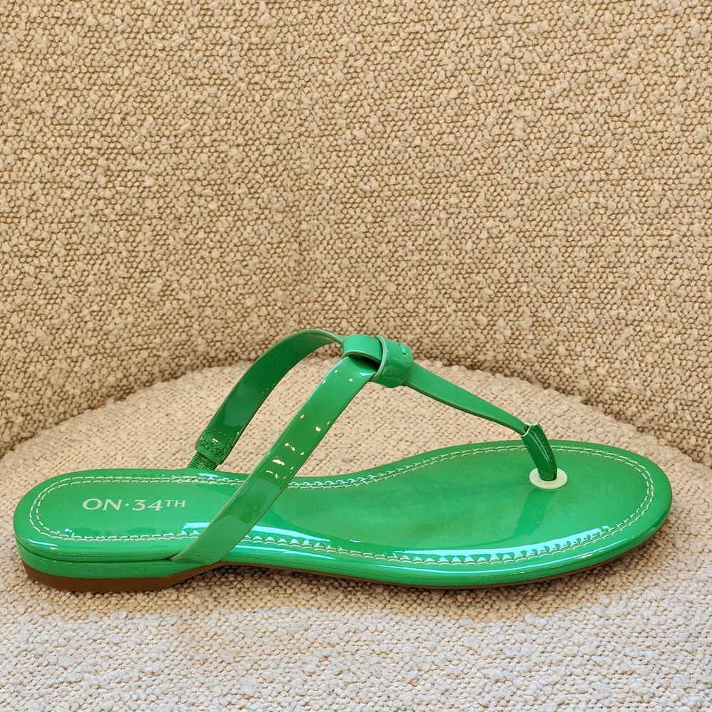 On 34th Women's Galinaa Green Patent Knotted T-straps Slip-on Sandals Size 8 - Picture 7 of 14